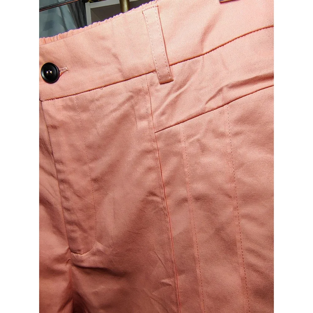 Women's Pink High Rise Trousers | Elastic Back Waist | Cotton Stretch - Picture 7 of 11